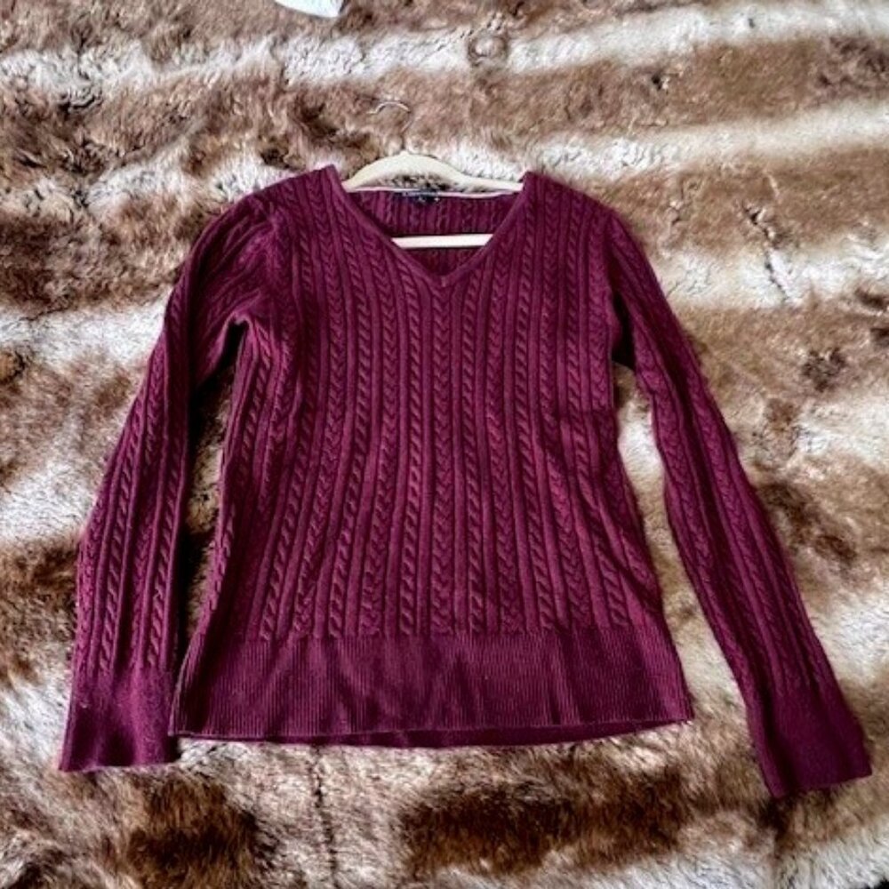 41 Hawthorne,  Kelli Cable Knit Pullover, Burgundy, Size S